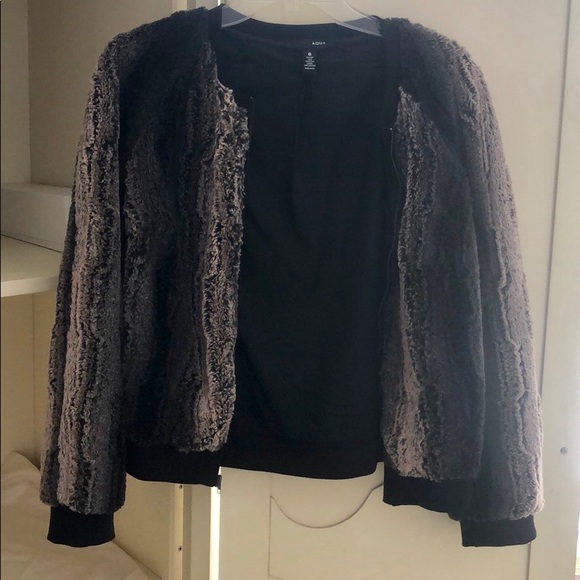 Aqua faux fur multi-color bomber jacket - Picture 3 of 6